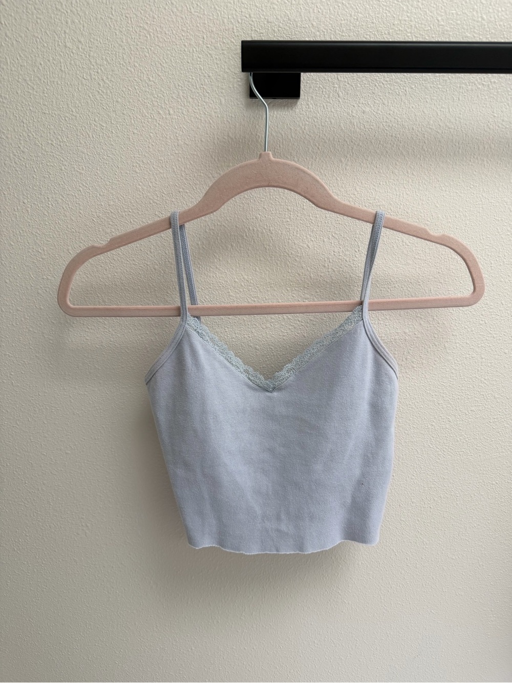 Brandy Melville Light Blue Lace-Trim Cropped Cami Top